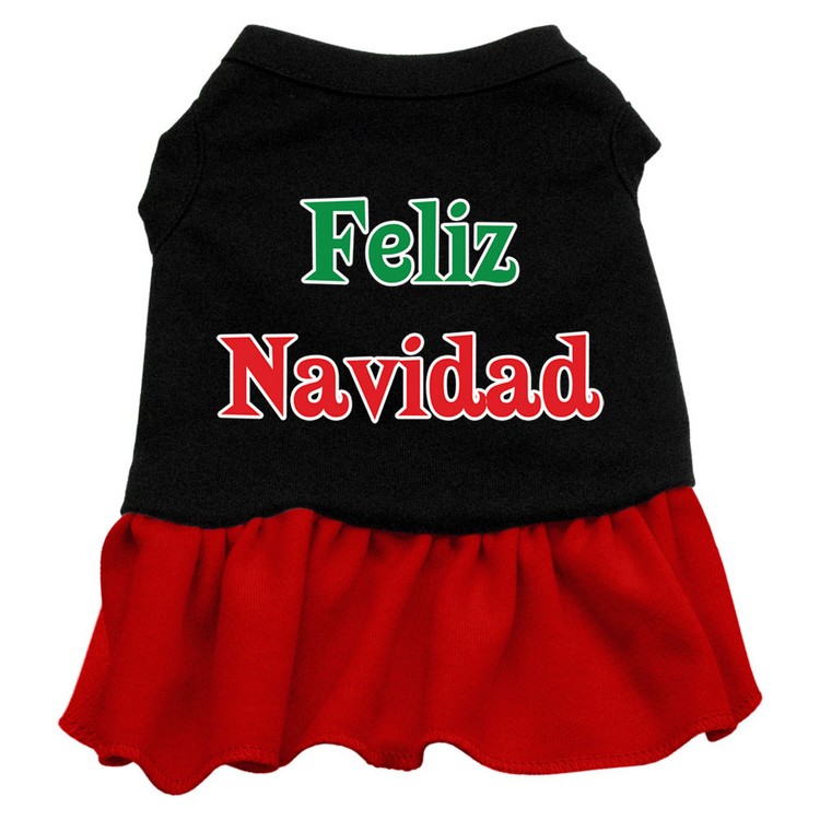 Feliz Navidad Screen Print Dress Black with Red Lg